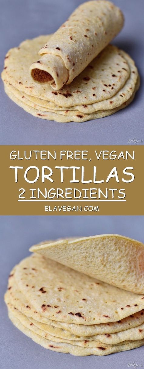 Easy gluten free tortillas with just 2 ingredients (water and salt not included). You can quickly prepare these gluten-free wraps in about 15 minutes! They are allergy-friendly (wheat-free, corn-free, vegan, grain-free, no yeast) and perfect for tacos, burritos, quesadillas, enchiladas, flatbread, etc. The recipe is oil-free, uncomplicated, and requires little effort! Gluten Free Wraps Recipe, Vegan Tortillas, Gluten Free Tortillas Recipe, Resep Vegan, Gluten Free Sourdough Starter, Vegan Tortilla, Glutenfri Baking, Tortillas Recipe, Gluten Free Wraps