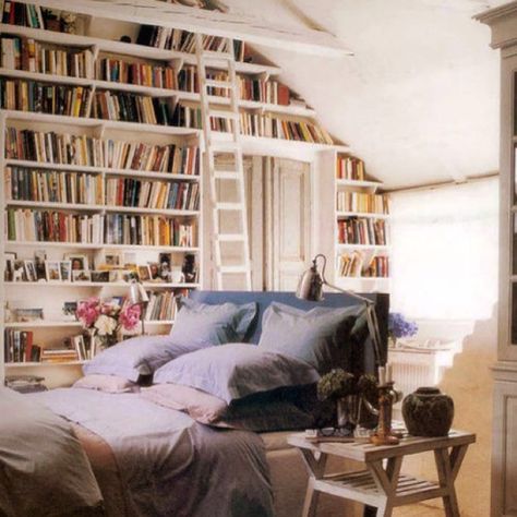 Yes please. Bedroom Library, Library Bedroom, Attic Renovation, Serene Bedroom, Attic Bedroom, Attic Rooms, Home Libraries, Design Del Prodotto, Home Library