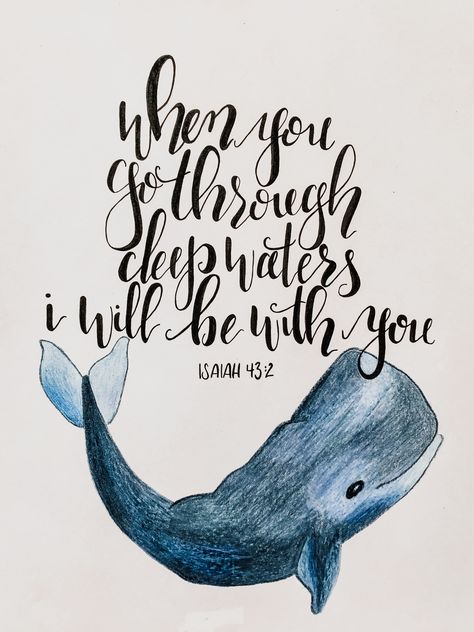 #calligraphy #handlettering #deepwaters #bibleverse #isaiah43:2 Scripture Calligraphy Art, Bible Verse Illustration Art, Calligraphy Quotes Doodles Inspiration, Watercolor Bible Verses Art, Bible Verse Drawing, Calligraphy Bible Verses, Bible Verse Illustration, Watercolor Scripture Art, Bible Verse Lettering