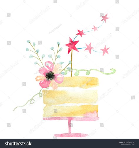 Cake Illustration, Watercolor Birthday Cards, Watercolor Cake, Watercolor Tutorial, Watercolor Paintings For Beginners, Watercolor Birthday, Diy Watercolor Painting, Watercolor Projects, Watercolor Greeting Cards