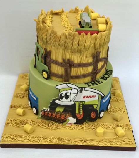 Combining - cake by Lorraine Yarnold Combine Cake, John Deere Cake, John Deere Birthday, Cookie Recipes Decorating, Diy Cake Topper Birthday, Tractor Cake, 2 Layer Cakes, Family Cake, Garden Cakes