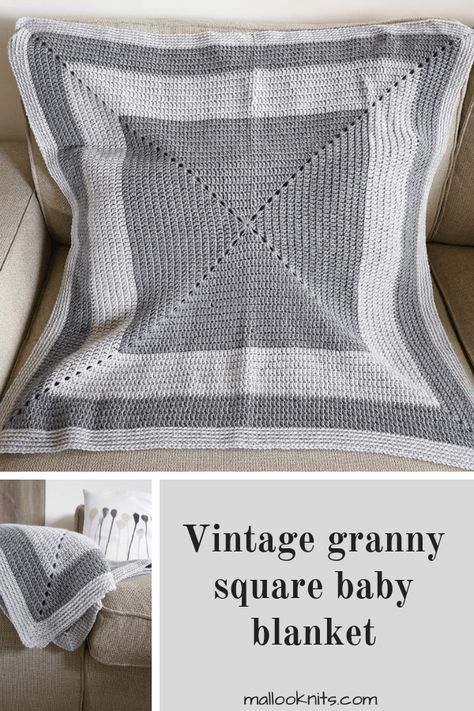 Vintage crochet granny square baby blanket - mallooknits.com Crochet Borders For Blankets, Crochet Granny Square Baby Blanket, Granny Square Baby Blanket, Sunburst Granny Square, Granny Square Haken, Easy Knitting Projects, Blanket Crochet Pattern, Manta Crochet, Crochet Granny Square