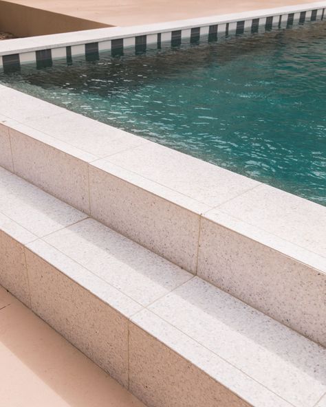 Hacienda Pool, Pakistan House, Waterline Pool Tile, Pool Surround, Palm Springs Pool, Concrete Collaborative, Caroline Lee, Concrete Terrazzo, Mexican Hacienda