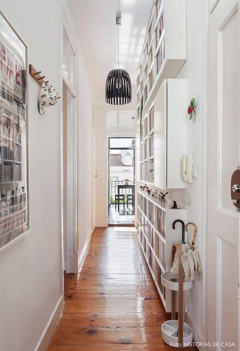 Bed Closet Ideas, Loft Bed Closet, Bedroom Loft Bed, Hallway Library, Vertical Shelves, Hallway Shelving, Bed Closet, Unique Farmhouse Decor, Narrow Hallway Decorating