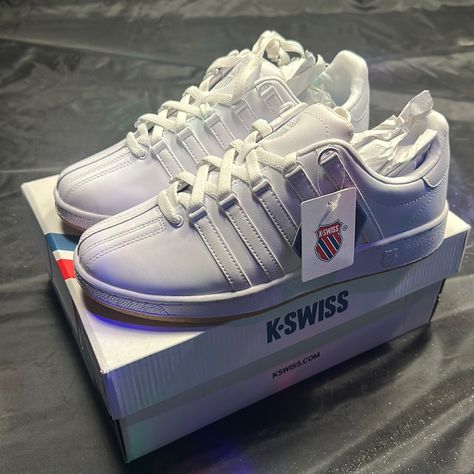 All White K Swiss , Never Worn Or Used Still Has The Tags Can Be For Men Or Women! Comes In Original Box Size Medium 9.5 K Swiss Outfit, Kswiss Sneaker, K Swiss Shoes Men, White Gore-tex Casual Sneakers, Vans Chukka Low, Vans California, Vans Sk8 Low, K Swiss Shoes, Nike Air Monarch