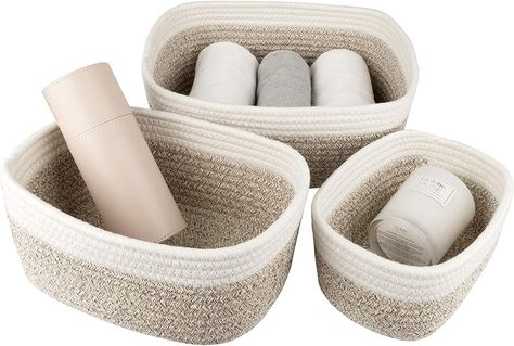 Versatile Storage Solution - Basket set of 3 to organize odds and ends. Can be placed in nursery, bedroom, living room, laundry and especially fit in cube shelves and corners to suit most modern home decors. Natural & Recyclable - Carefully crafted from recyclable cotton rope to offer a safe and skin-friendly storage solution as we care about our planet and sustainability like you do 3 Sizes - L: 30*22*14cm M: 25*18*13cm S: 20*15*11cm Garage Bathroom, Organizer Bins, Bathroom Basket Storage, Pantry Kitchen, Kitchen Garage, Basket Style, Steel Storage, Large Storage Baskets, Decorative Basket