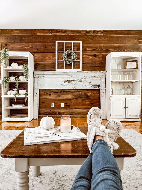 Let's celebrate my 1 year blogiversary by looking back at all the DIY projects, the story behind our farmhouse, and some of the blog posts you may have missed. I'll even share a few sneak peeks at what's to come in year 2 for White & Woodgrain the blog! #farmhouseblog #NCfarmhouse #homedecorinspo #homedesignideas #farmcottagecharm #diyblog Diy Farmhouse Fireplace, Stained Shiplap, Shiplap Feature Wall, Headboard Makeover, Farmhouse Headboard, Painting Shiplap, Tie Up Curtains, Fixer Upper Inspired, Antique Mantel