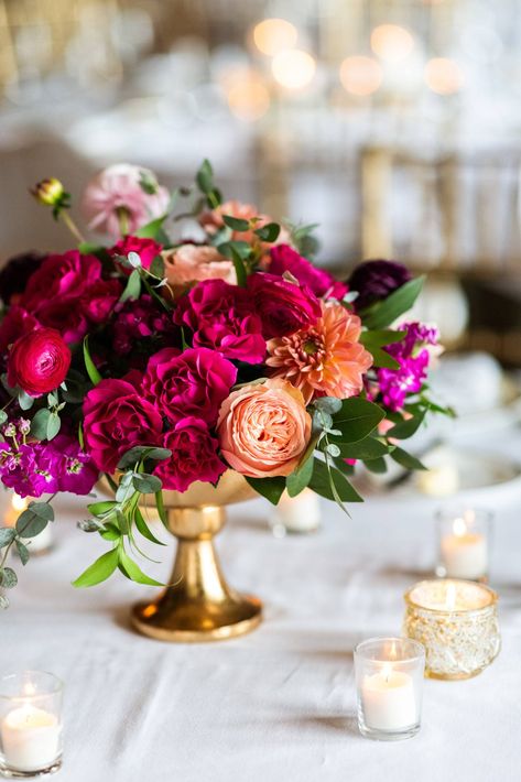 Jewel Tone Florals Wedding, Gem Tone Wedding Flowers, Jewel Tone Event Decor, Jewel Tone Garden Wedding, Jewel Tone Wedding Flowers Centerpieces, Vibrant Jewel Tone Wedding, Moody Romantic Wedding Flowers, Jewel Tone Wedding Centerpieces Round Table, Jewel Tone Wedding Theme Table Settings