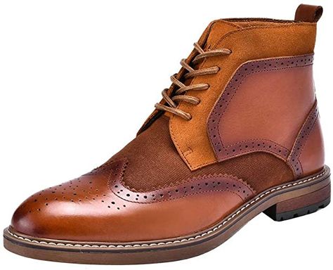 Amazon.com | Ankle Boot for Men, Genuine Leather Lace Up Wing Tip British Style Casual Dress Boots Brown | Oxford & Derby Brown Dress Boots, Best Boots For Men, Mens Dress Boots, Ankle Boots Men, Chelsea Ankle Boots, Cool Boots, Mens Fashion Shoes, British Style, Brown Boots