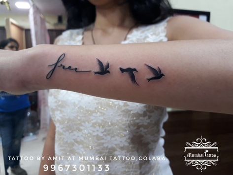 Free Bird Tattoo. @mumbaitattoocolaba  📲:+919967301133 • • #tattoo #birdtattoo #birdstattoo #freebird #freetattoo #freedomtattoo #mumbai #colaba #tattooed #tattoostudio #femaletattoo #smalltattoo #girlstattoo #tinytattoo Freebird Tattoo, Flying Birds Tattoo, Free Bird Tattoo, Couple Wrist Tattoos, Bird Hand Tattoo, Eternal Tattoo Ink, Tattoo Sites, Freedom Tattoos, Bird Tattoo Wrist