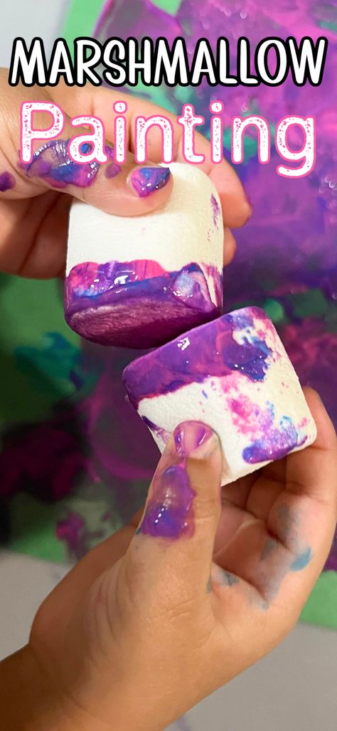 Marshmallow Painting is an easy and fun art project! Great for toddlers and preschool aged kids and uses simple, inexpensive supplies you may have at home! Marshmallow Arts And Crafts For Kids, Marshmallow Painting, Painting Preschool, Quick Crafts, Cool Art Projects, Adult Crafts, Travel Diy, Easy Craft, Fun Art