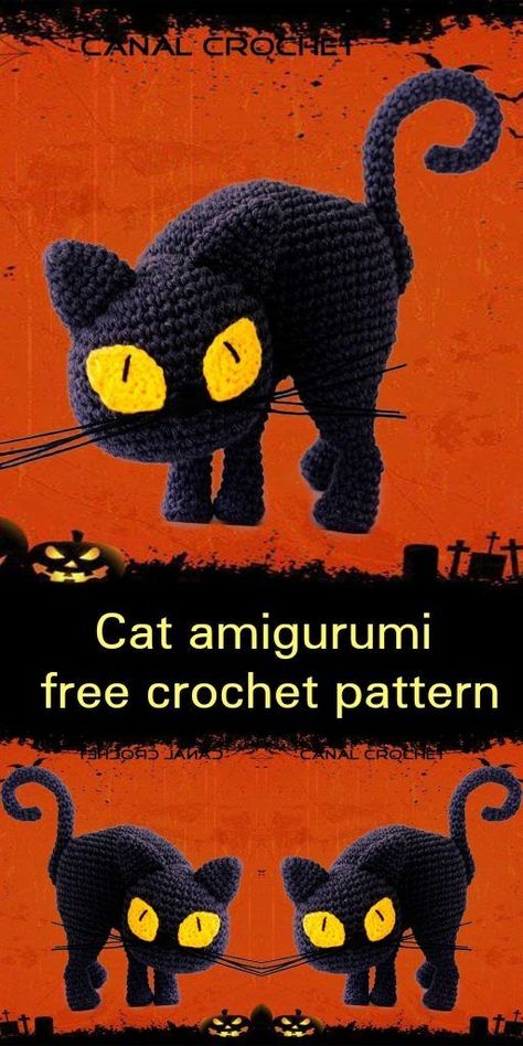 Amigurumi cat free crochet pattern Cat Free Crochet Pattern, Crochet Black, Fall Crochet Patterns, Crochet Cat Pattern, Cat Amigurumi, Pola Amigurumi, Halloween Crochet Patterns, Crochet Fall, Holiday Crochet