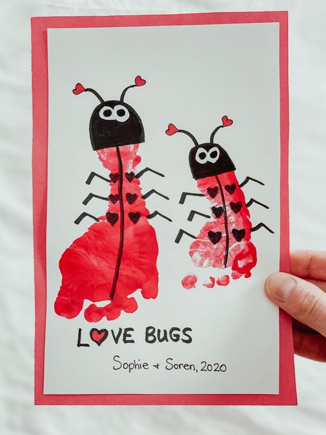 Love Bug Footprint, Bug Footprint, Bug Craft, Little Crafts, Footprint Craft, February Crafts, Messy Crafts, Easter Party Favor, Footprint Crafts