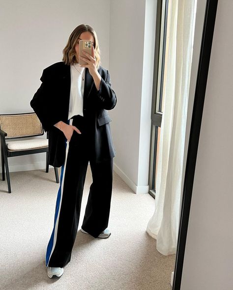 Athleisure Blazer Outfit, Track Pants Outfit, Blazer Outfit, Track Pant, Current Styles, Blazer Outfits, Tailored Pants, Leather Blazer, Winter 2024