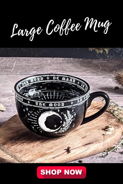 mug I halloween mug I halloween decorations I halloween diy decor I halloween astethic I spooky season I halloween foods I halloween crafts Weird Cups, Celestial Mugs, Be Like The Moon, Mug Cup Design, Witch Gifts, Moon Mug, Moon Shine, Inner Witch, Black Porcelain