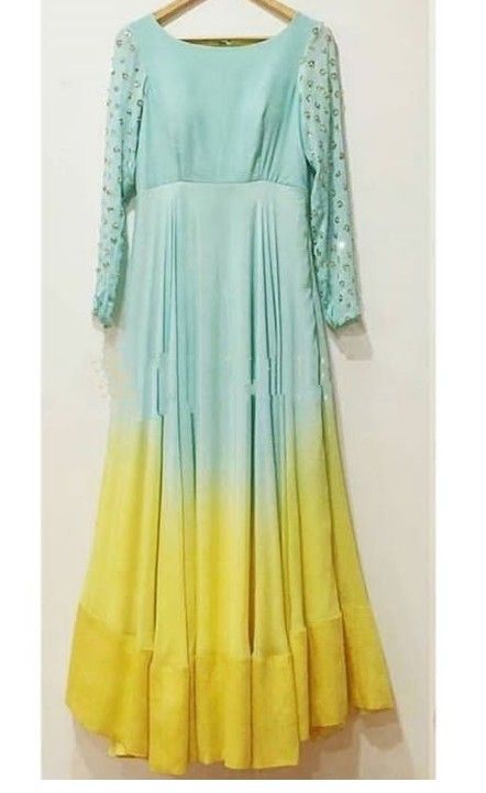 Nice dress with tow color shades Simple Indian Suits, Lehenga Designs Simple, Frock Fashion, Long Gown Dress, Salwar Kamiz, Dress Neck Designs, Indian Gowns Dresses, Kurta Designs Women, Indian Gowns