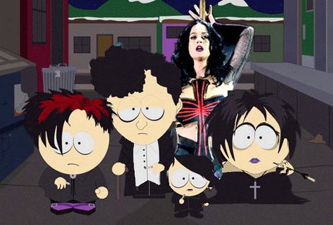 Every goth kid you knew in high school | 12 Things Katy Perry Looked Like At The Grammys Vampire Kids, South Park Game, Goth Kids, Creek South Park, Goth Boy, South Park Funny, South Park Characters, Emo Kid, Goth Art