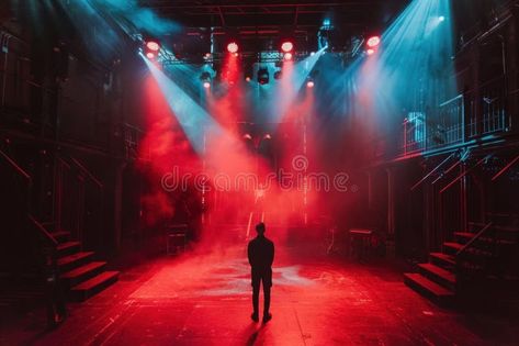 Lonely figure on atmospheric stage with dramatic lighting royalty free stock photography Blue Lights, Dramatic Lighting, Stock Photography Free, Vector Design, Stock Photography, Red And Blue, Ghost, Royalty, Royalty Free