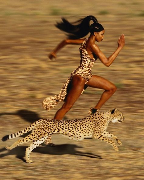 Elegance | Classy | Aesthetic | Lifestyle | Flashback to 2009, when the devastatingly cool @Naomi Campbell raced a cheetah in a wild shoot with photographer @jeanpaulgoudeofficial for… | Instagram Naomi Campbell, Leopard Print, A Woman, Running, On Instagram, Instagram