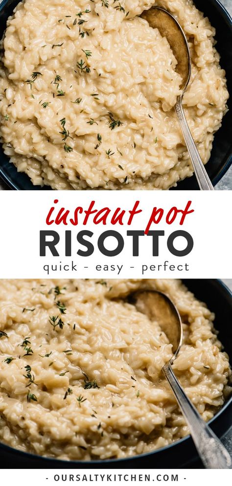 Did you know that you can make risotto in the instant pot? Pressure cooker risotto is perfect every single time, and it's the best quick and easy side dish for any occasion. Risotto is one of the easiest instant pot recipes for busy weeknights - ready in under 30 minutes, with the ultimate rich and creamy texture. #instantpot #instantpotrecipes #risotto #sidedish #healthyrecipes #glutenfree #vegetarian Rice Recipes For Dinner Side Dishes Instant Pot, Ip Risotto Recipes, Instant Pot Recipes Risotto, Insta Pot Risotto Recipes Easy, Instapot Rositto, Spinach Risotto Instant Pot, Instant Pot Risotto Recipes Easy, Instant Pot Risotto Parmesan, Instapot Risotto Recipes Easy