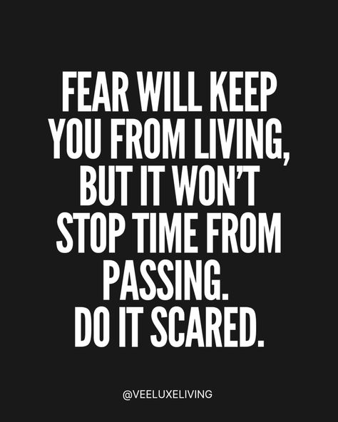 Life's too short to wait for courage to show up-sometimes you gotta just "do it scared."💪🏽 Let's face the fear and live life out loud, one step at a time. #DoltScared #FearlessLiving #AgingBoldly #GlowThroughlt #LiveFully Doing It Scared Quotes, Live Out Loud Quotes, Its Ok To Be Scared Quotes, Don’t Let Fear Quotes, Do It Scared Quote, Face Your Fears Quotes, Scared Quotes, Do It Scared, Facing Fear