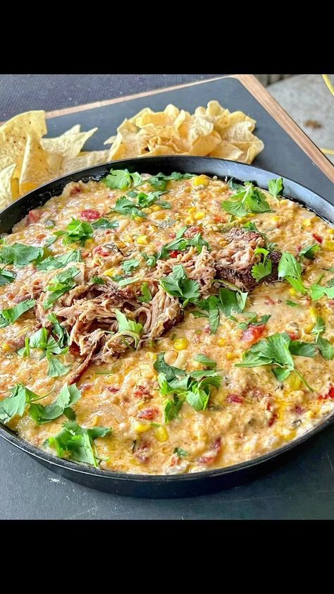 Pulled Pork Queso Dip | All Things Cooking | All Things Cooking · Original audio Pulled Pork Dip, Best Queso Recipe, The Best Queso, Best Queso, Pork Seasoning, Canning Sweet Corn, Queso Recipe, Queso Dip, Shredded Pork