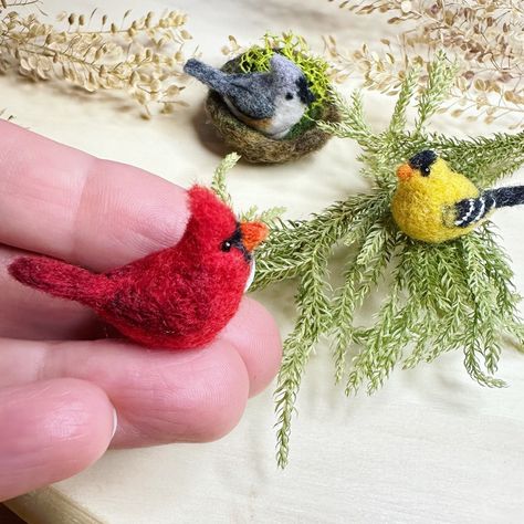 "Dear Customer! These tiny birds are handmade of merino wool by needle felting. They are 1\" long (with a tail). The bird nest and eggs also needle felted and decorated with a natural moss. You can buy any bird separately or with a nest. Please contact me if you have any questions regarding your order! I want you to be happy! If you are not satisfied with your purchase and wish to return it please contact me within 14 days. I accept returns in the original packaging and in the same condition it Felted Cardinal Bird, Felted Cardinal, Needle Felted Birds, Forest Castle, Felted Birds, Bird Cardinal, Felt Birds Ornaments, Bird Christmas Ornaments, Needle Felting Diy