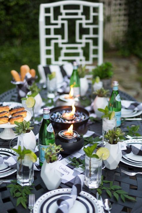 Backyard Dinner Party Series | Black & White Chic Dinner Party Entertainment, White Backyard, Backyard Dinner, Backyard Party Decorations, Backyard Dinner Party, Barbeque Party, Relaxing Backyard, Dinner Party Decorations, Unique Tablescape