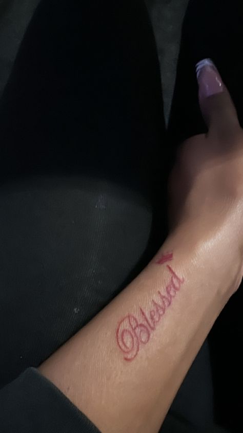 Blessed Tattoo For Women, Hand Tattoo Designs For Women, Inside Forearm Tattoo Women, Small Forearm Tattoo, Pink Tattoo Ink, Cute Small Tattoo Ideas, Tats Ideas, Small Chest Tattoos, Cute Hand Tattoos