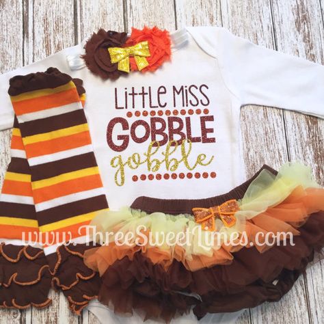 Baby Girl Thanksgiving Outfit  Little Miss by ThreeSweetLimes Fall Football Outfit, Fall Tutu, Girls Thanksgiving Outfit, Fall Bodysuit, Gobble Til You Wobble, Girls Thanksgiving