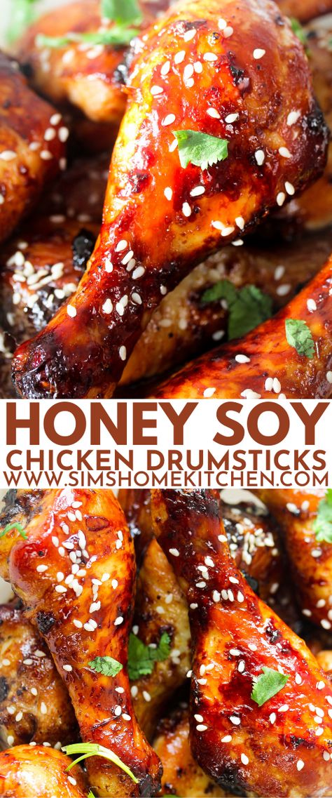 Oven Baked Honey Soy Chicken Drumsticks Honey Soy Baked Chicken, Honey Soy Chicken Drumsticks, Oven Baked Chicken Drumsticks, Baked Drumsticks, Honey Soy Chicken, Baked Chicken Drumsticks, Chicken Crockpot Recipes Easy, Soy Chicken, Drumstick Recipes