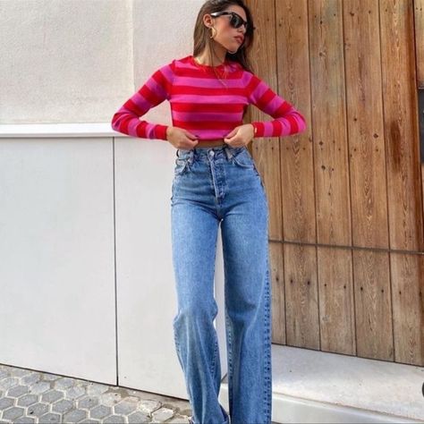 Zara Wide Leg Blogger Jeans Zara Jeans Wide Leg, Zara Jeans Outfit, Nyc Outfit Ideas, Thrift List, Zara Wide Leg Jeans, Jean Zara, Teacher Fits, Nyc Outfits, Mid Rise Flare Jeans