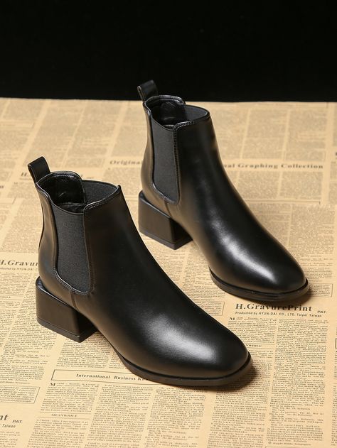 Black Elegant Collar   Plain Chelsea Boots Embellished   Women Shoes Fall Shopping List, Botas Chelsea, Chelsea Boots Women, Boots Women Fashion, Genuine Leather Shoes, Boots And Sneakers, Fall Shopping, Fashion Boots, Winter Boot