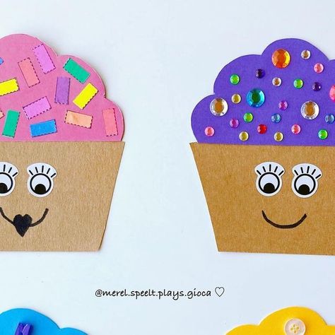 Kelly on Instagram: "♡ Cupcake Craft ♡ ♡ Cupcake Knutsel ♡  •  Comment CUPCAKE to get the link to our FREE cupcake template! 🧁  How to: ♥ draw/print a cupcake onto cardboard and/or coloured paper and cut out ♥ decorate with craft gems, flowers, buttons, stickers, … ♥ add (googly) eyes and make silly faces  🇳🇱 ♥ teken/print een cupcake op karton of gekleurd papier en knip uit ♥ versier met diamantjes, bloemen, knoopjes, stickers, … ♥ kleef (wiebel)oogjes en maak gekke gezichtjes  ❣️ Don’t forget to SAVE this post for later. Thank you! 😘  •  #recyclemeplay  #recycleandplay @recycleandplay #cardboardsensorycrafts #artykraftyplay  #activitiesforkids  #diywithkids  #bastelnmitkindern  #kreativmitkindern  #toddleractivities  #kidscrafts  #montessoriinspired  #bastelideen  #activiteenfant  #k Cupcake Craft, Diy With Kids, Cupcake Template, Cupcake Crafts, Sensory Crafts, Cupcake Art, Silly Faces, Paper Cupcake, Crafts For Seniors