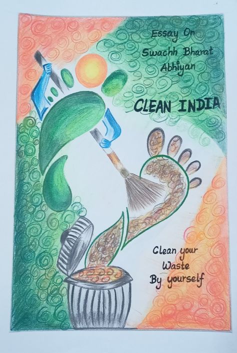 Clean India Green India Poster Making, Cleaness Poster Drawing, Swachata Pakhwada Drawing, Painting On Cleanliness, Swachhta Hi Seva Drawing, Poster About Cleanliness In School, E Waste Poster Drawing, Clean Up Campaign Poster, Swabhav Swachhata Sanskar Swachhata Poster