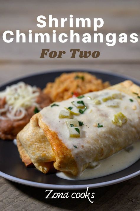 Tiny Shrimp Recipes Dinners, Shrimp Chimichanga, Seafood Chimichanga, Shrimp Filling, Chimichanga Recipe, Tortilla Shells, Crispy Shrimp, Shrimp Recipes For Dinner, Green Chiles