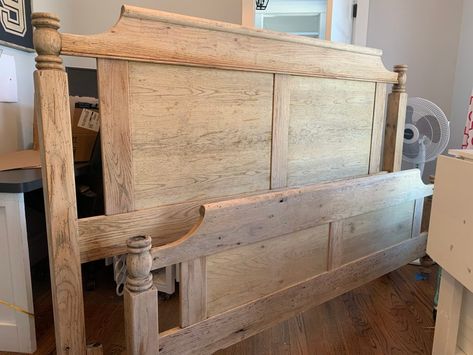 Bleached Wood Bed, Repainted Bed Frame, Refinished Sleigh Bed, Sanding Bed Frame, Raw Wood Bed Frame, Bedframe Makeover Wood, Bed Frame Refurbished, Refinish Bed Frame, Painting A Bed Frame