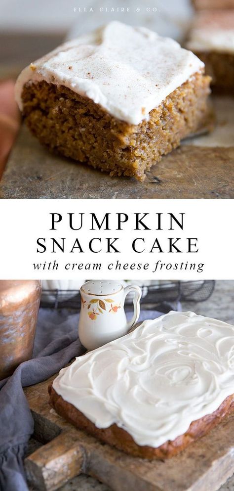 Pumpkin Snack Cake, Farmhouse Cooking, Foodie Desserts, Cheese Burrito, Ella Claire, Newfoundland Recipes, Baking Hobby, Pumpkin Snack, Cream Cheese Frosting Easy