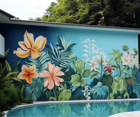 Wall Murals Painted Outdoor, Outdoor Wall Mural, Water Mural, Mural Outdoor, Pool Mural, Outdoor Mural, Exterior Murals, Garden Fence Art, Mural Art Design