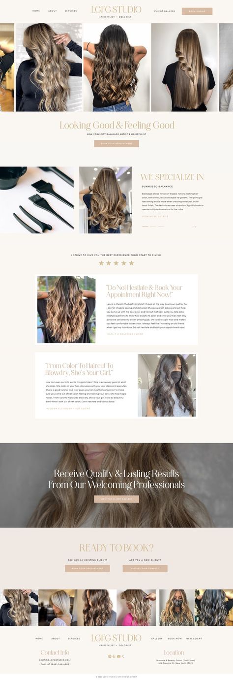 Showit Hairstylist Website Design Inspiration Stylist Website Design, Hair Salon Web Design, Hairstylist Website, Hair Salon Website Design, Designer Website, Showit Website Design, Website Ideas, Business Hairstyles, Showit Website