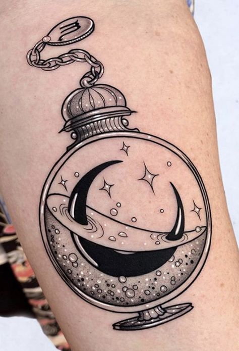 Moonlight Tattoo Ideas, Moonlight Tattoo, Wicca Tattoo, Model Tattoos, Fairy Tattoos, Interesting Tattoos, Company Ideas, Bottle Tattoo, Kunst Tattoos