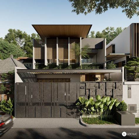 Modern Tropical House, Interior Studio, Eksterior Modern, Contemporary House Exterior, Modern Architecture Building, Modern House Facades, Modern Exterior House Designs, Architecture Model House, House Gate Design