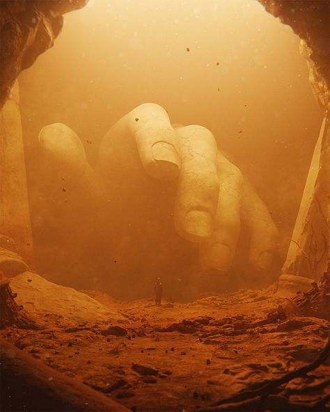 Marco Zagara, solo, digital art, CGI, dystopian, statue, ruins, orange light, rocks, cave, post apocalypse | 1080x1350 Wallpaper - wallhaven.cc Post Apocalypse, Orange Light, Anime People, Light Orange, Digital Art, Statue, Orange, Anime, Pins