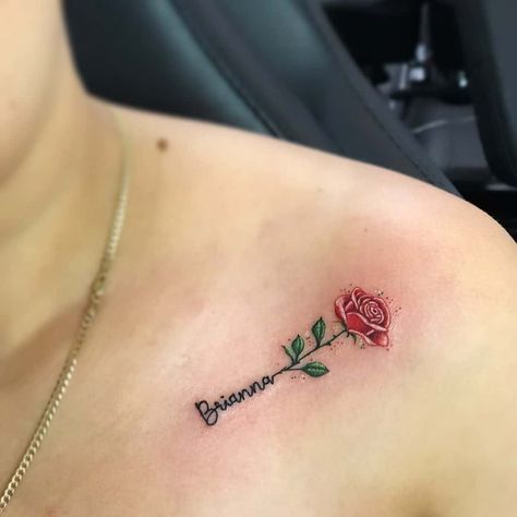 Name Tattoos With Roses, Tattoos With Roses, Small Rose Tattoos, Tattoo Under Chest, Rose Heart Tattoo, Rose Tattoo With Name, Finger Rose Tattoo, Rose Tattoos For Men, Small Rose Tattoo