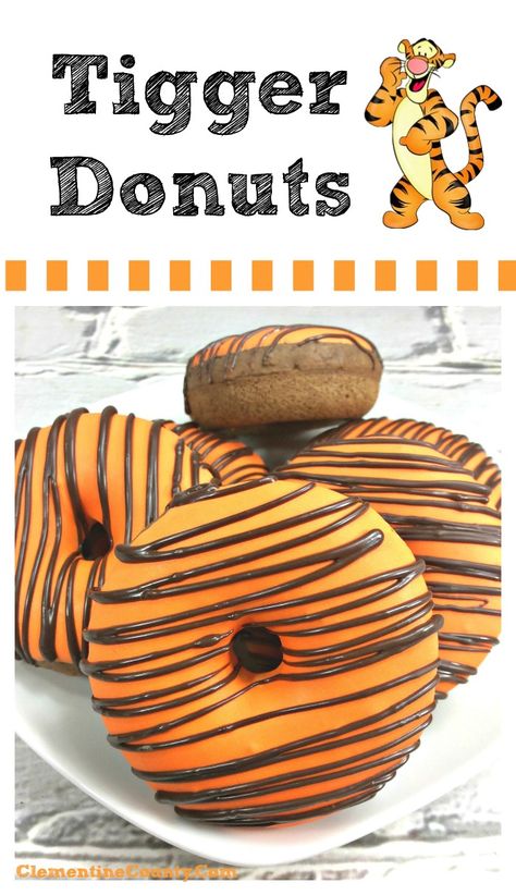 Tigger Tails — Winnie the Pooh Donuts Recipe | Clementine County Winnie The Pooh Sugar Cookies, Robin Coloring Pages, Tigger Tails, Winnie Poo, Disney Inspired Recipes, Disney Desserts, Winnie The Pooh Cake, Tiger Birthday, Winnie The Pooh Themes