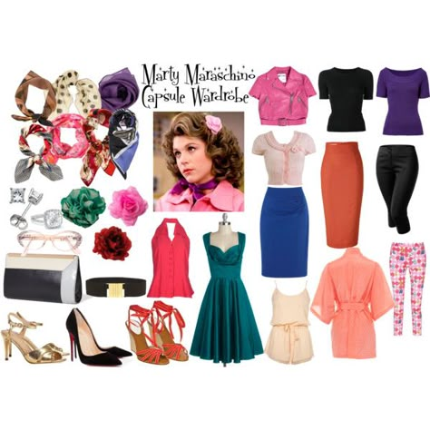 Marty Maraschino Capsule Wardrobe by littlemissniamhy on Polyvore featuring Trashy Diva, CÃLINE, Michael Kors, Moschino, Wet Seal, Princesse tam.tam, Oasis, L'Wren Scott, J.TOMSON and Christian Louboutin Marty From Grease Costumes, Grease Marty Maraschino Outfits, Marty Maraschino Outfit, Marty Grease Costume, Grease Style Outfits, Grease Marty Maraschino, 50’s Costumes, Marty From Grease, Marty Grease