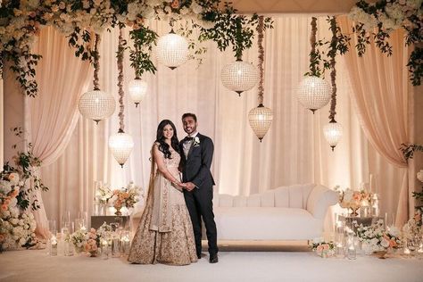 50+ Stage Decoration Ideas For Wedding! | WedMeGood Wedding Reception Stage Design, Bright Indian Wedding, Nikkah Photography, Diy Stage, Garba Night, Indian Wedding Decorations Receptions, Engagement Stage Decoration, Reception Stage Decor, Wedding Stage Backdrop