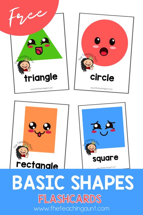 Basic shapes flashcards pdf the teaching aunt Shapes For Kindergarten Free Printable, Shape Posters Preschool Free Printable, Preschool Shape Crafts, Preschool Shapes Printables Free, Shapes Preschool Crafts, Learning Shapes Preschool, Preschool Decorations, Flashcards Free Printable, Shapes Preschool Printables