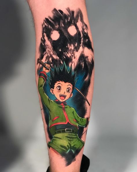 Anime Tattoo Artist, Hunter Tattoo, Body Tattoo Design, Gon Freecss, Yoshihiro Togashi, Anime Tattoo, Hunter Hunter, New School Tattoo, Lip Tattoos