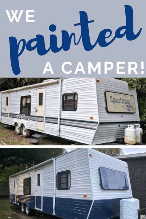 we bought a camper! part five: the exterior How To Paint A Camper, Painting A Camper Exterior, Painting Camper Exterior, Exterior Rv Paint Ideas, Painted Camper Exterior, Camper Painting Exterior, Camper Exterior Paint Ideas, Camper Exterior Paint, Rv Exterior Remodel